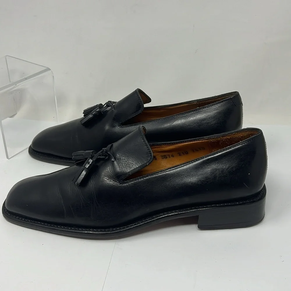 Men’s Salvatore Ferragamo Sz 7.5 Smooth Black Leather Handmade Slip On Loafers